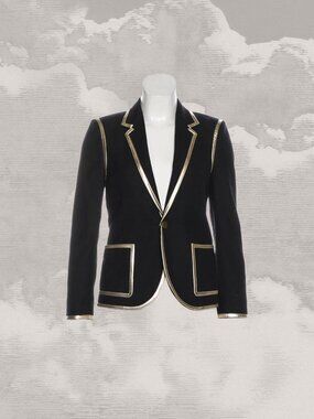 SAINT LAURENT Gold Trim Runway Blazer Black Wool Jacket yves FR 36